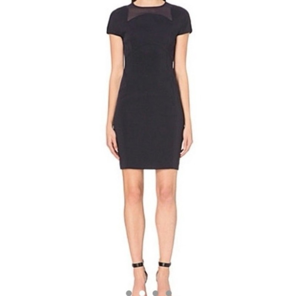 Reiss Bellanne Sheath Dress Women Size 0 Navy Blue Excellent Mesh Cap Sleeve